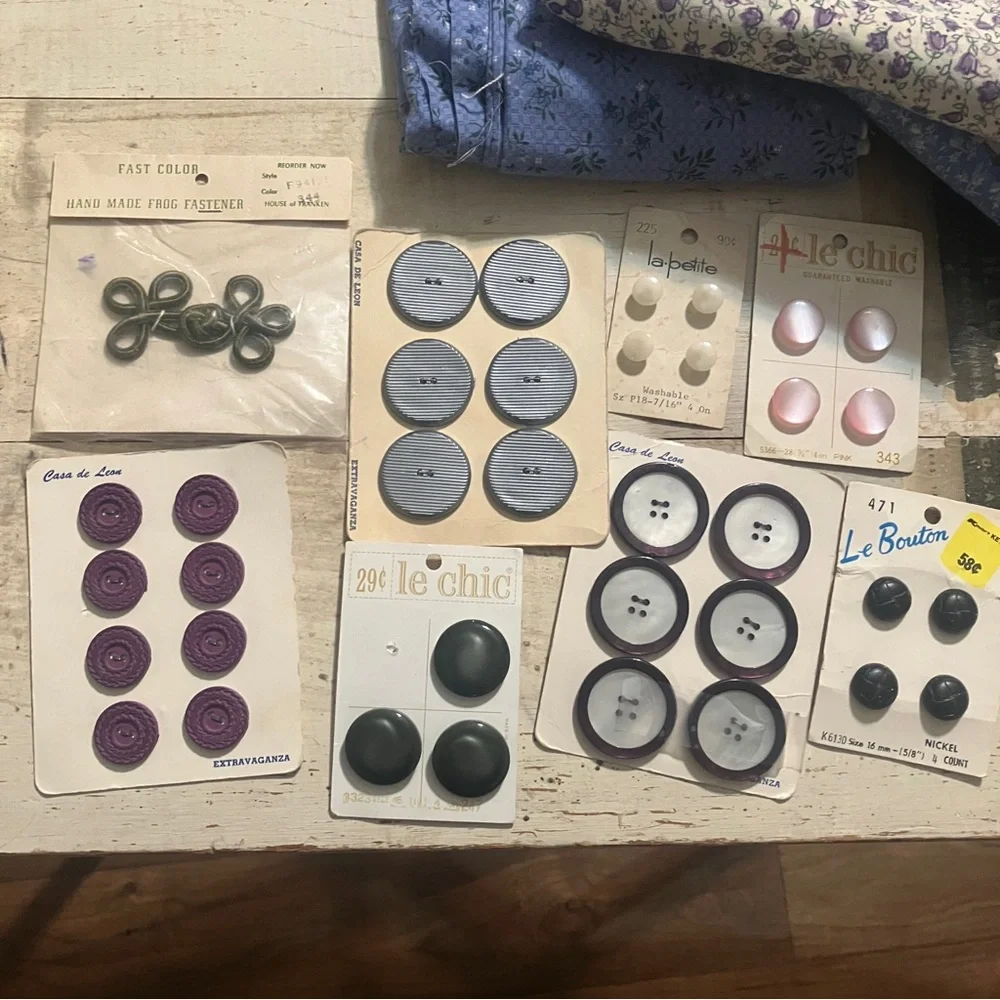 Misc. Lot of Vintage & Modern Sewing Supplies Thread, Ribbons, Buttons, Fabric